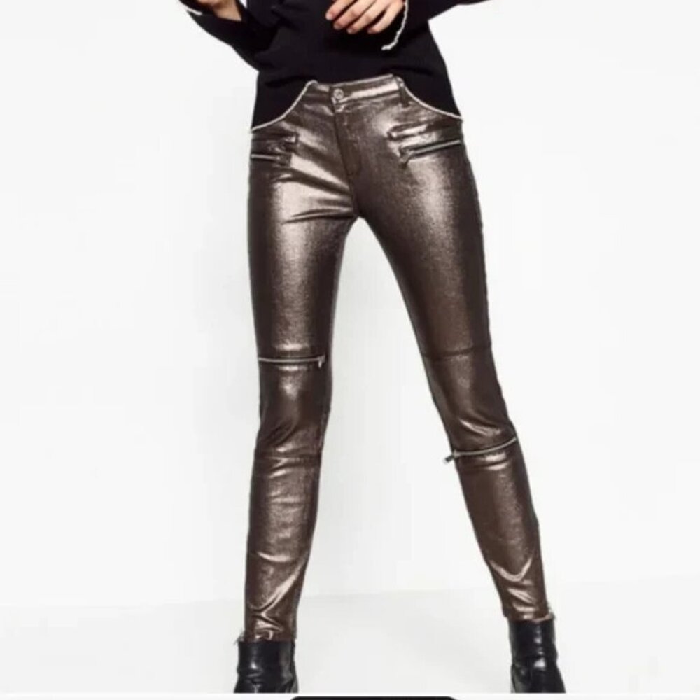 Zara Biker Silver Metallic Jeans - Picture 3 of 11